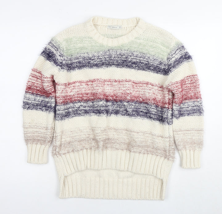 Zara Womens Multicoloured Round Neck Striped Cotton Pullover Jumper Size S