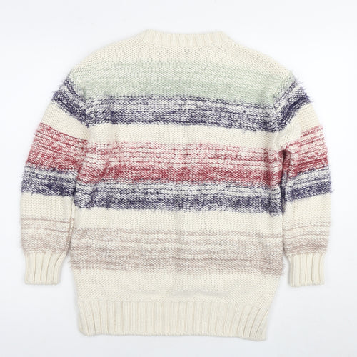 Zara Womens Multicoloured Round Neck Striped Cotton Pullover Jumper Size S