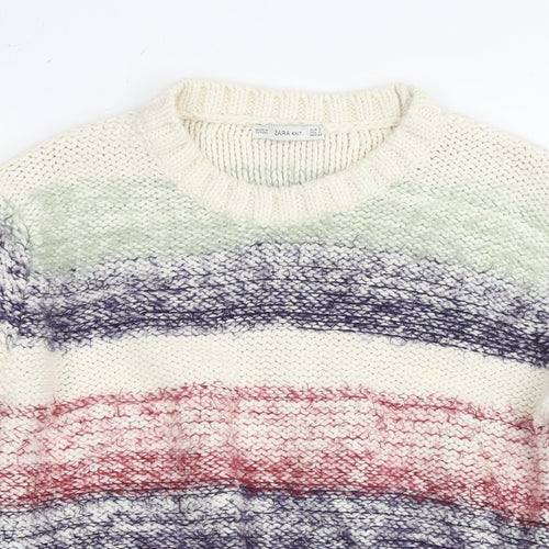 Zara Womens Multicoloured Round Neck Striped Cotton Pullover Jumper Size S