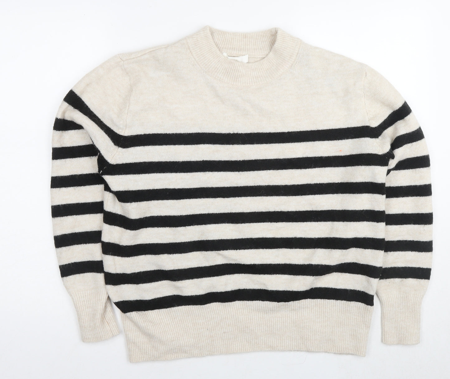 H&M Womens Beige Round Neck Striped Polyester Pullover Jumper Size S