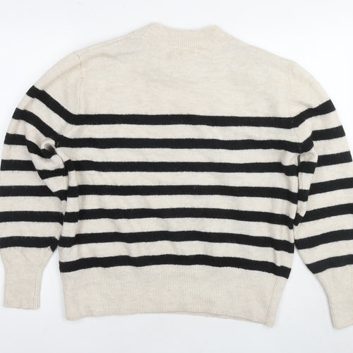 H&M Womens Beige Round Neck Striped Polyester Pullover Jumper Size S