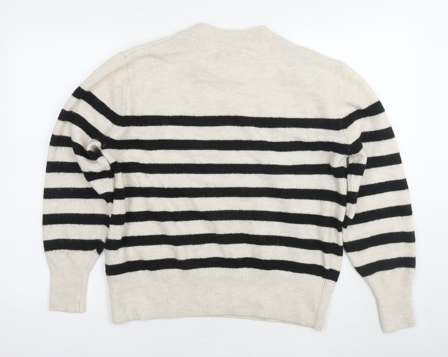 H&M Womens Beige Round Neck Striped Polyester Pullover Jumper Size S