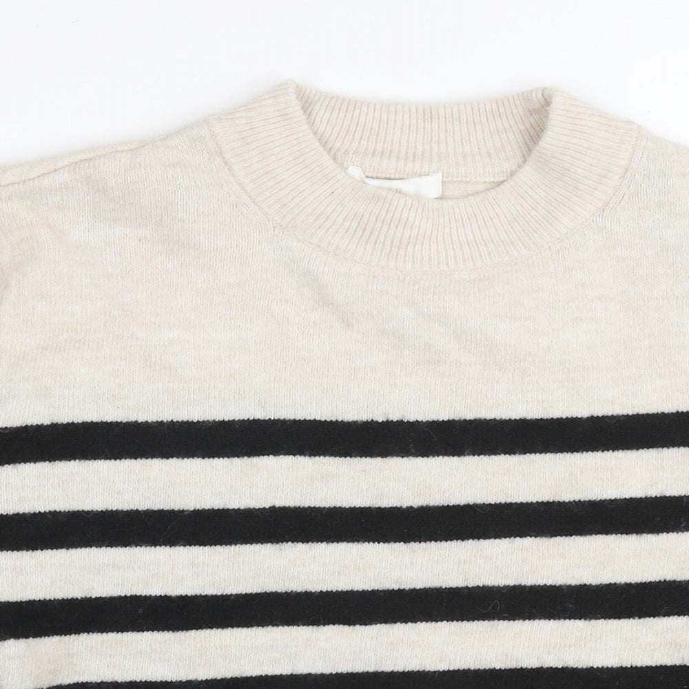 H&M Womens Beige Round Neck Striped Polyester Pullover Jumper Size S