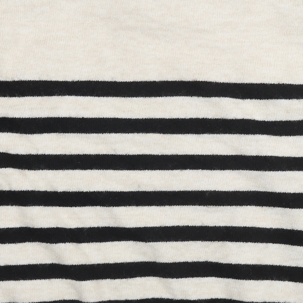 H&M Womens Beige Round Neck Striped Polyester Pullover Jumper Size S