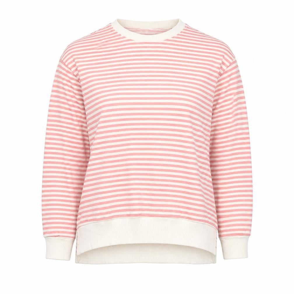 Front view of Khost women’s pink striped cotton pullover sweatshirt, size UK 8, pullover