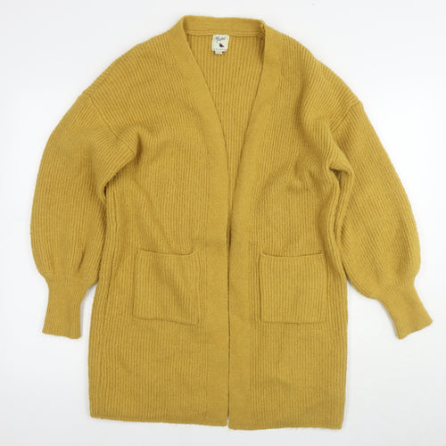 Yumi Womens Yellow V-Neck Acrylic Cardigan Jumper Size S