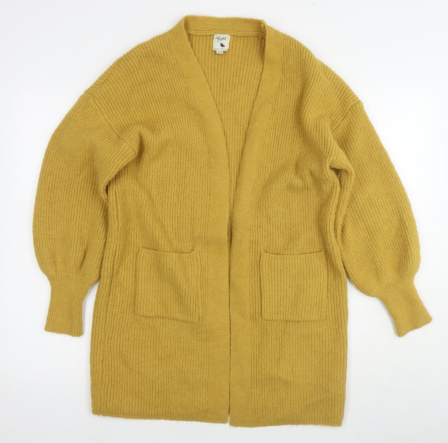 Yumi Womens Yellow V-Neck Acrylic Cardigan Jumper Size S