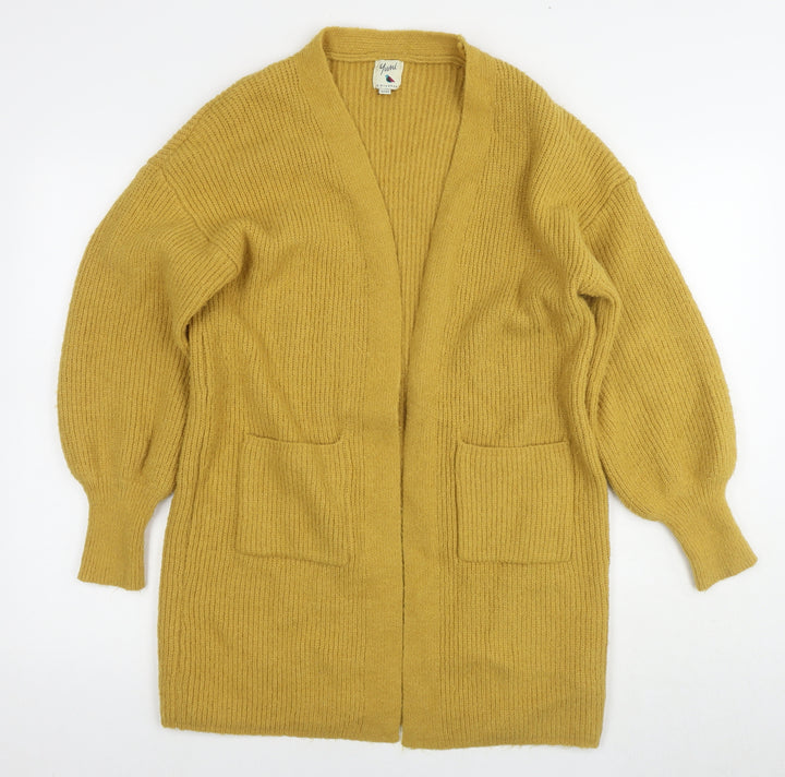 Yumi Womens Yellow V-Neck Acrylic Cardigan Jumper Size S