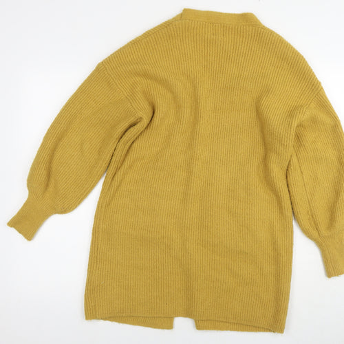 Yumi Womens Yellow V-Neck Acrylic Cardigan Jumper Size S