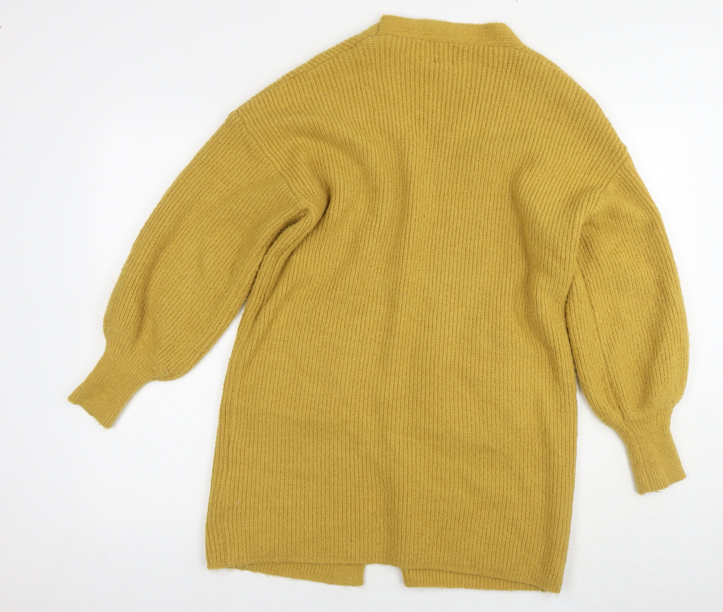 Yumi Womens Yellow V-Neck Acrylic Cardigan Jumper Size S