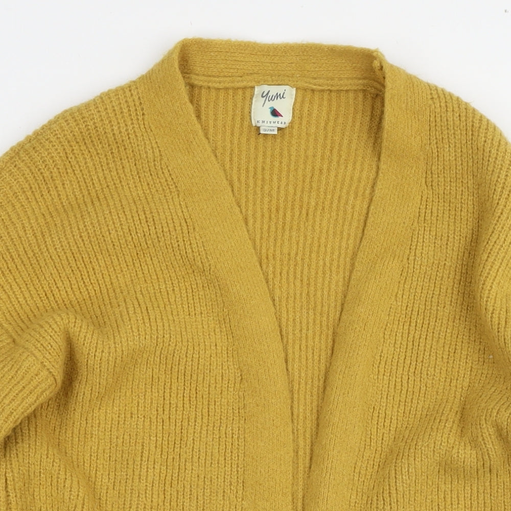 Yumi Womens Yellow V-Neck Acrylic Cardigan Jumper Size S