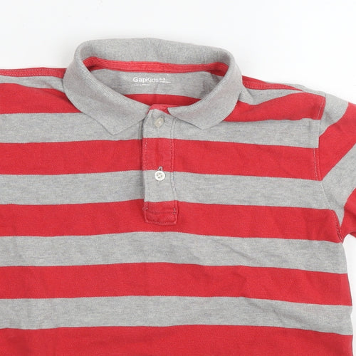 Gap Boys Grey Striped Cotton Basic Polo Size 8-9 Years Collared Pullover