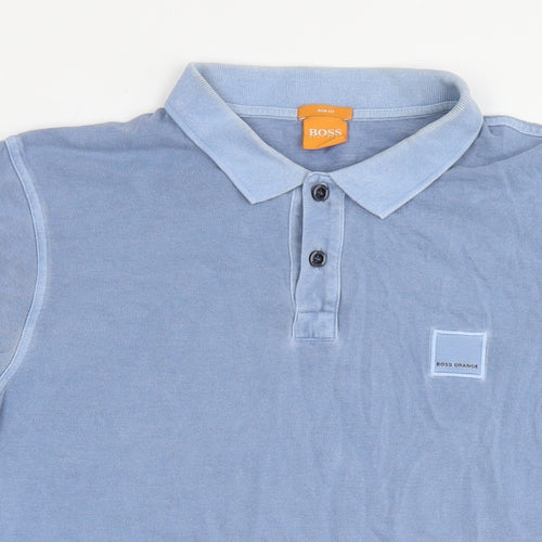 Boss Mens Blue Cotton Polo Size L Collared Pullover