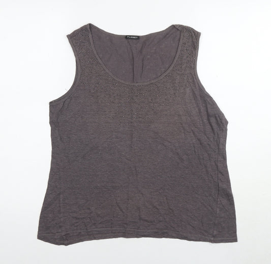 Planet Womens Brown Linen Basic Tank Size L Round Neck