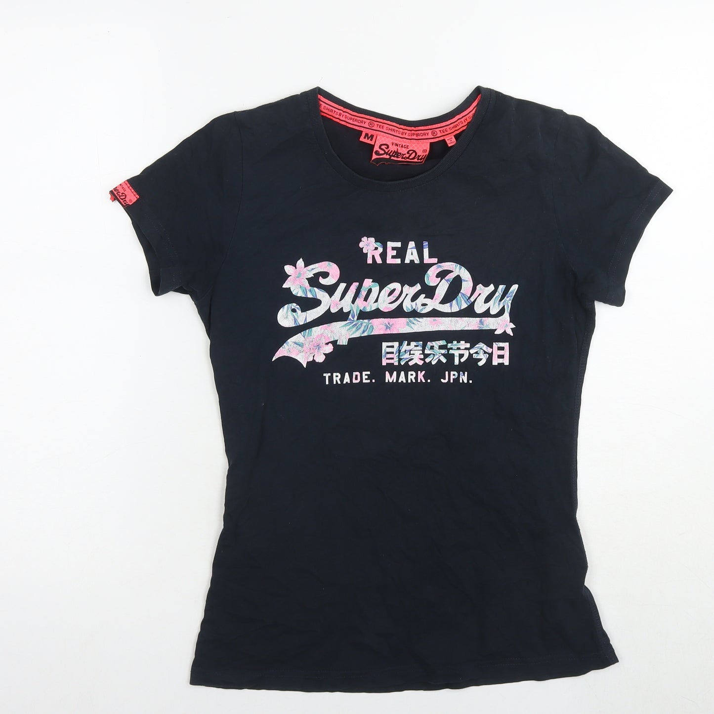 Superdry Womens Blue Cotton Basic T-Shirt Size M Round Neck - Logo
