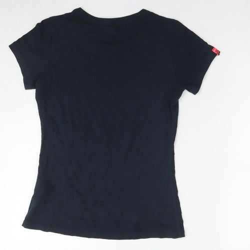 Superdry Womens Blue Cotton Basic T-Shirt Size M Round Neck - Logo
