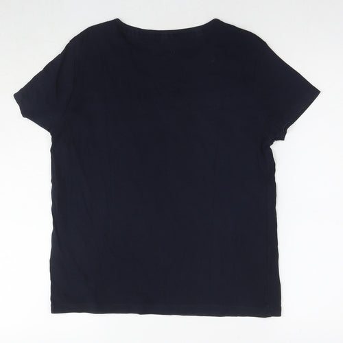 Maine Womens Blue Cotton Basic T-Shirt Size 14 Round Neck