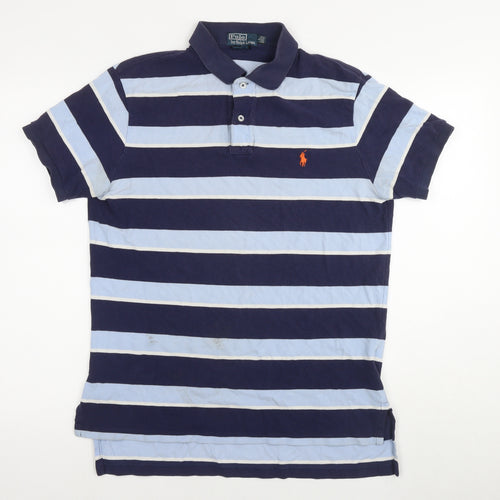 Polo Ralph Lauren Mens Blue Striped Cotton Polo Size L Collared Pullover