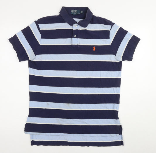 Polo Ralph Lauren Mens Blue Striped Cotton Polo Size L Collared Pullover