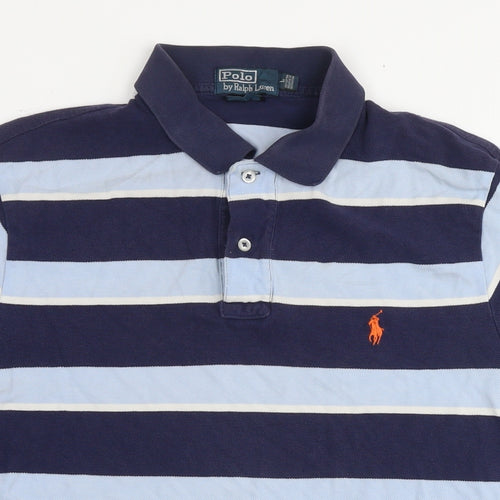 Polo Ralph Lauren Mens Blue Striped Cotton Polo Size L Collared Pullover