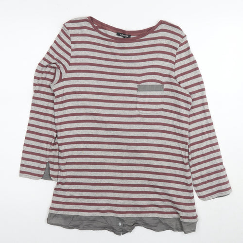 Olsen Womens Grey Striped Cotton Tunic T-Shirt Size 14 Round Neck