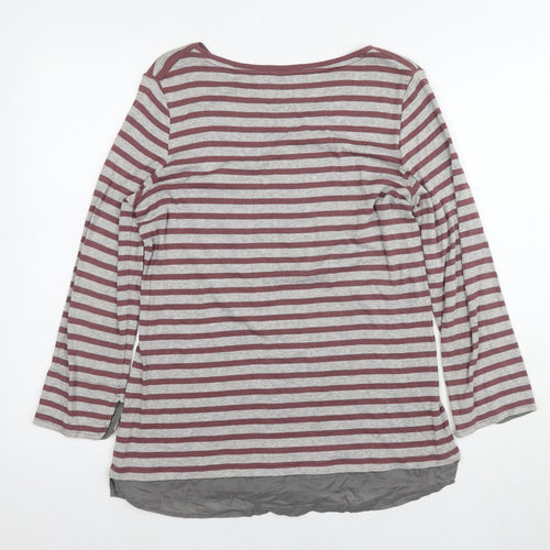 Olsen Womens Grey Striped Cotton Tunic T-Shirt Size 14 Round Neck