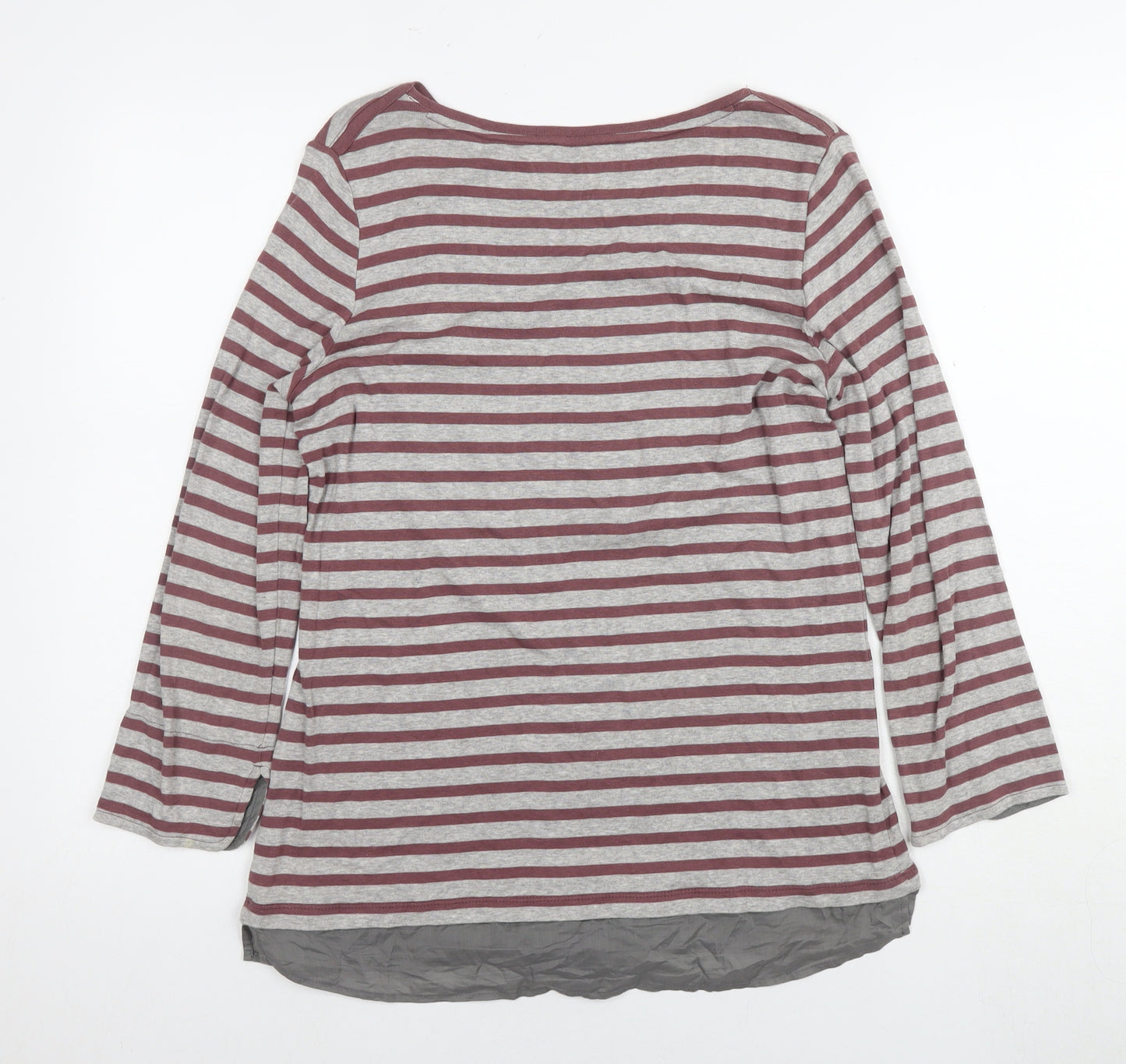 Olsen Womens Grey Striped Cotton Tunic T-Shirt Size 14 Round Neck