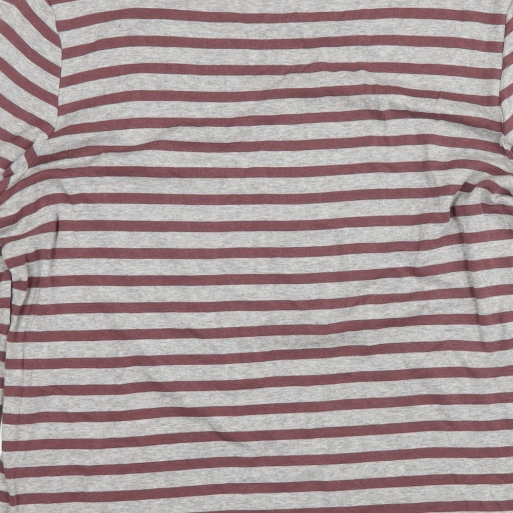 Olsen Womens Grey Striped Cotton Tunic T-Shirt Size 14 Round Neck