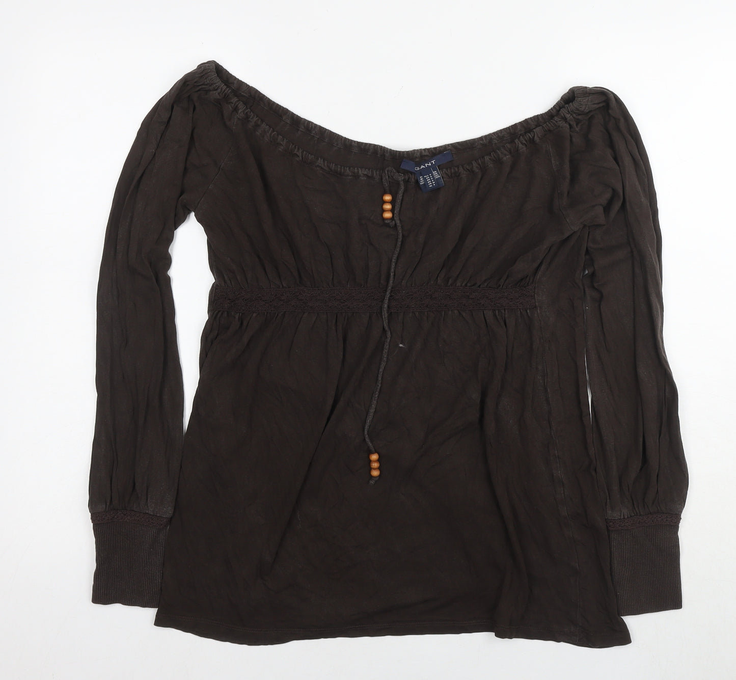 GANT Womens Brown Polyester Basic Blouse Size S Off the Shoulder
