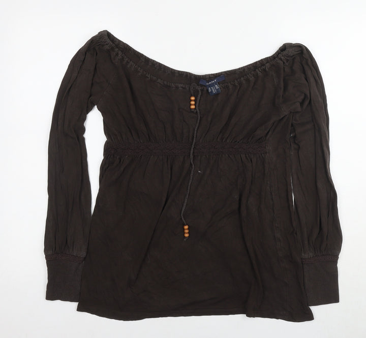 GANT Womens Brown Polyester Basic Blouse Size S Off the Shoulder