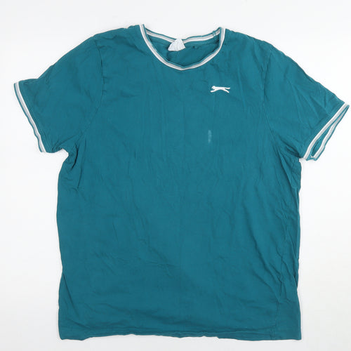 Slazenger Mens Blue Cotton T-Shirt Size XL Round Neck