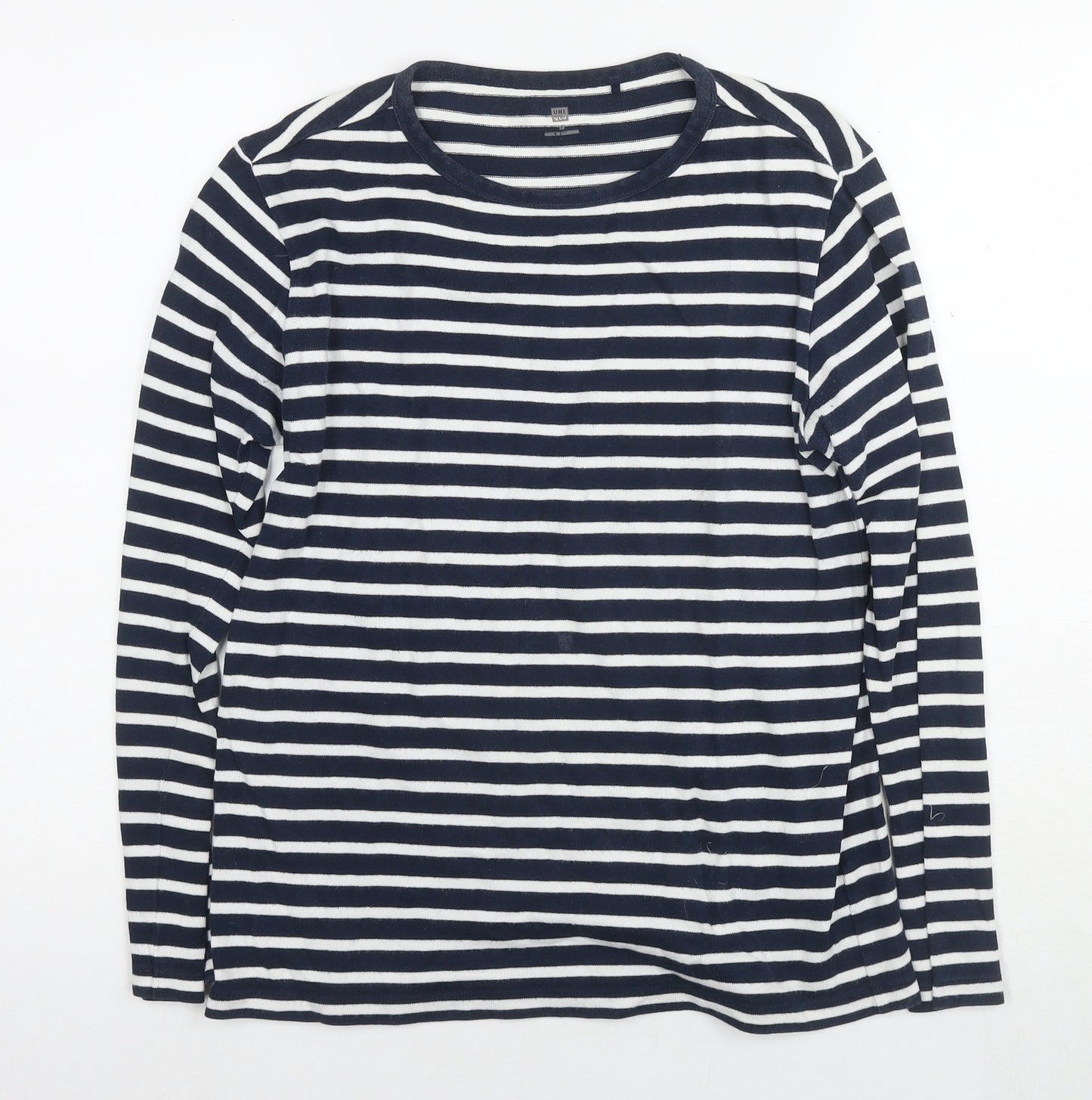 Uniqlo Girls Blue Round Neck Striped Cotton Tunic Jumper Size 13 Years Pullover