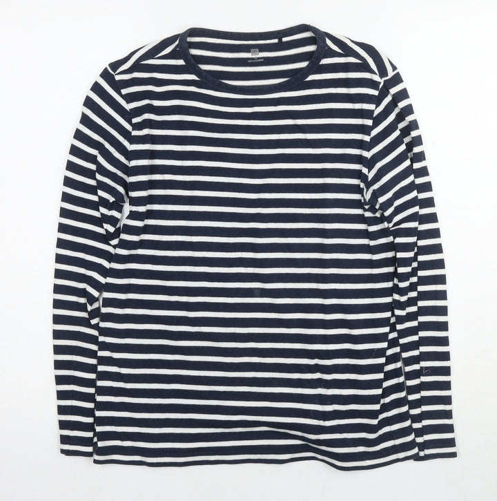 Uniqlo Girls Blue Round Neck Striped Cotton Tunic Jumper Size 13 Years Pullover