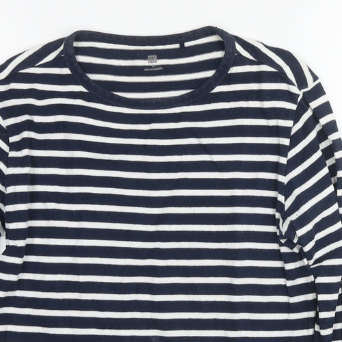 Uniqlo Girls Blue Round Neck Striped Cotton Tunic Jumper Size 13 Years Pullover