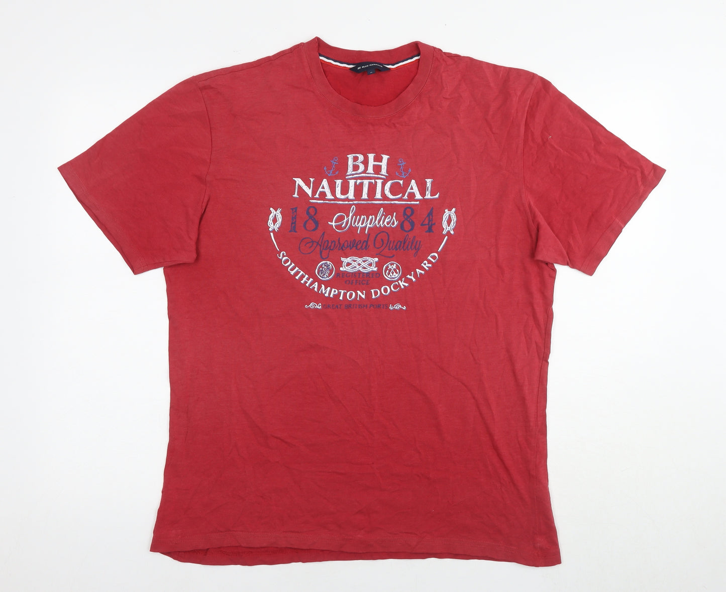 Blue Harbour Mens Red Cotton T-Shirt Size M Round Neck - Southampton