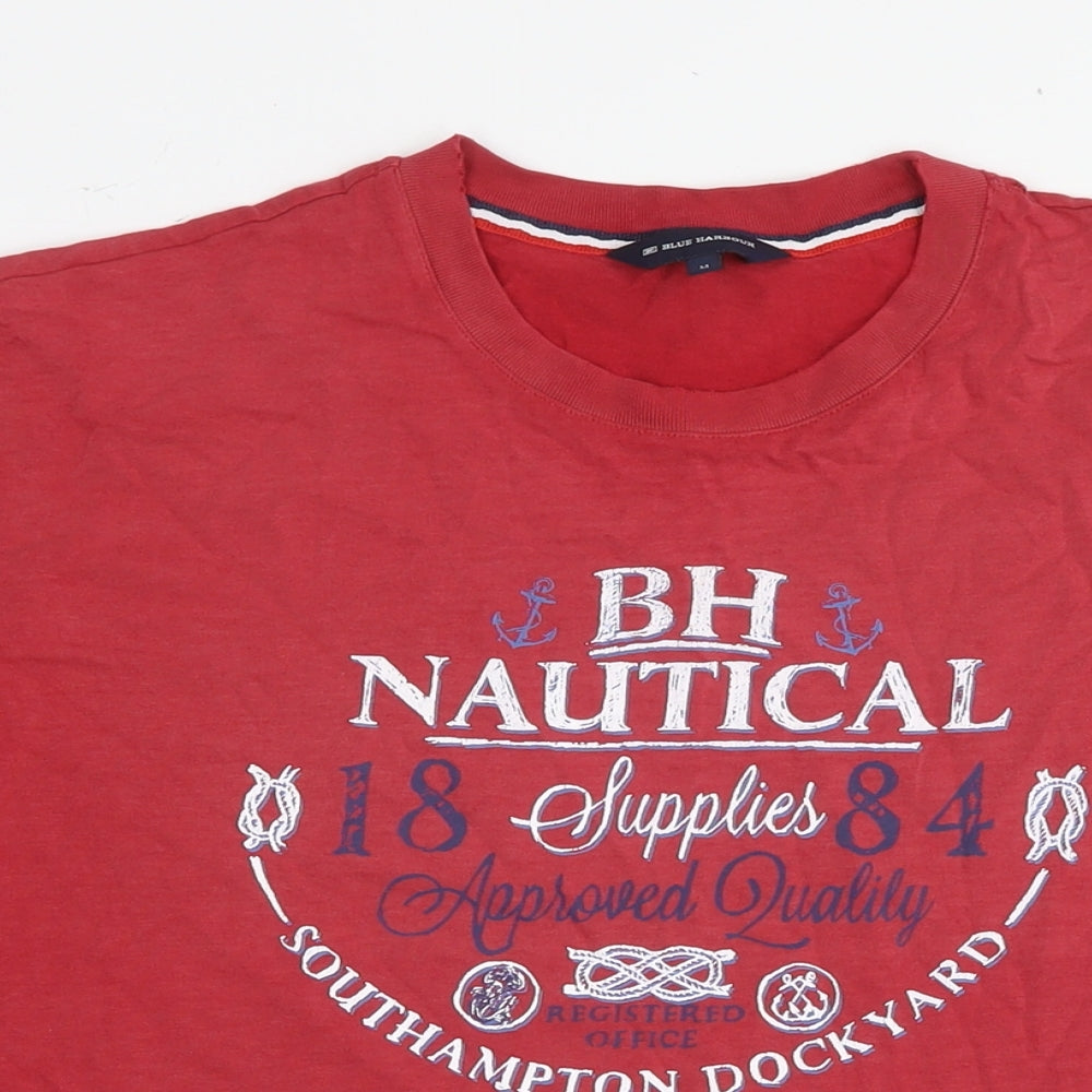 Blue Harbour Mens Red Cotton T-Shirt Size M Round Neck - Southampton