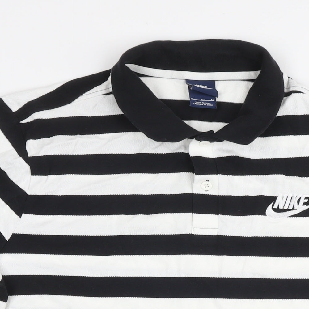 Nike Mens Black Striped Cotton Polo Size XL Collared Pullover