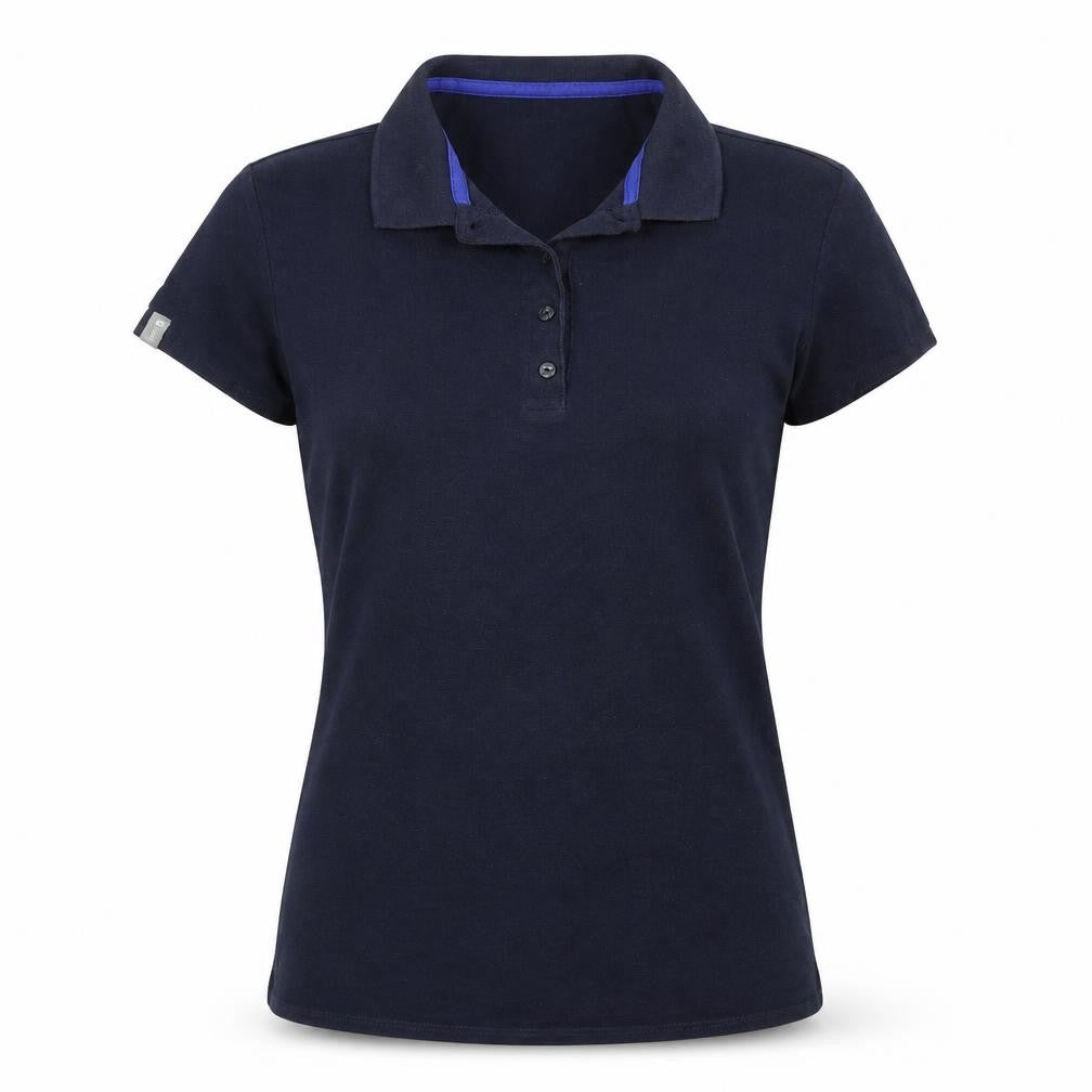 Front view of Decathlon men’s blue cotton polo, size S, collared pullover