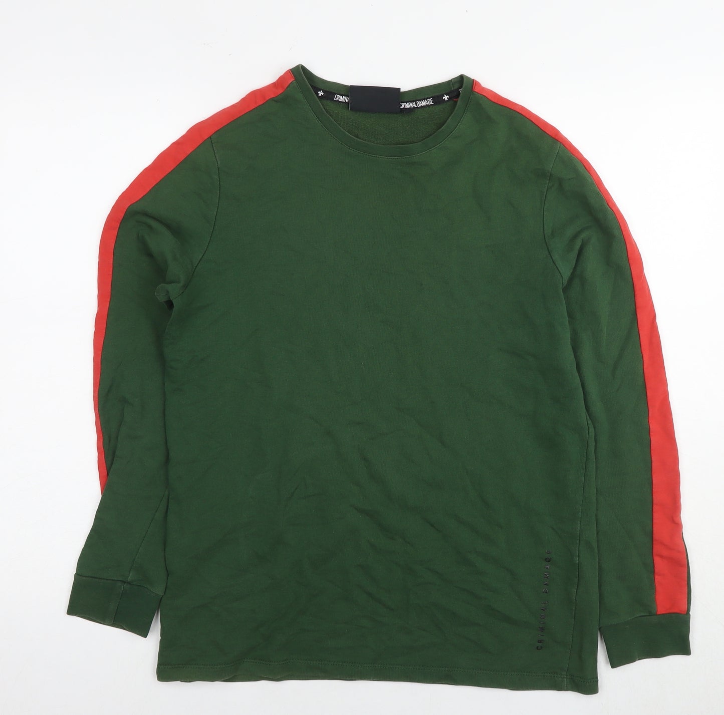 Criminal Damage Mens Green Cotton Pullover Sweatshirt Size S