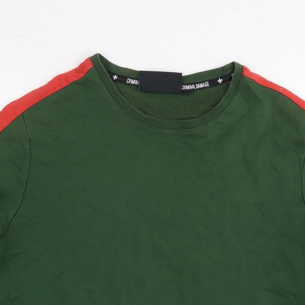 Criminal Damage Mens Green Cotton Pullover Sweatshirt Size S