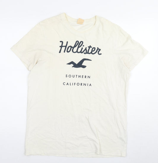 Hollister Mens Ivory Cotton T-Shirt Size XL Round Neck