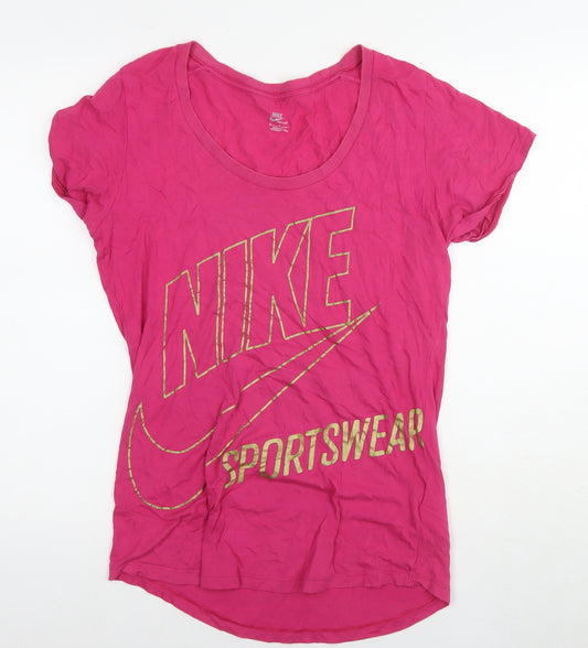 Nike Womens Pink Cotton Basic T-Shirt Size XL Round Neck - Logo