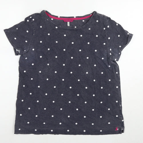 Joules Womens Blue Polka Dot Cotton Basic T-Shirt Size 14 Round Neck