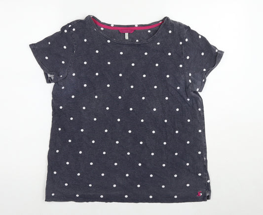 Joules Womens Blue Polka Dot Cotton Basic T-Shirt Size 14 Round Neck