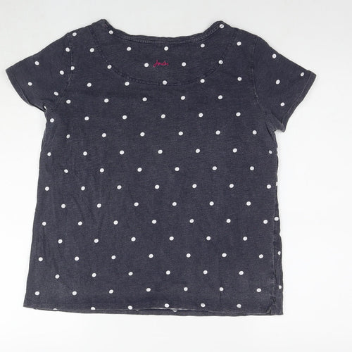 Joules Womens Blue Polka Dot Cotton Basic T-Shirt Size 14 Round Neck