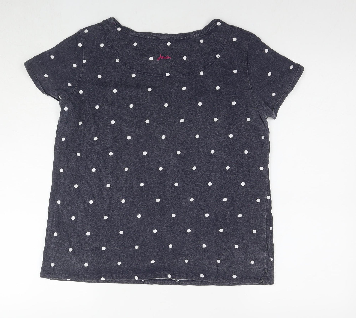 Joules Womens Blue Polka Dot Cotton Basic T-Shirt Size 14 Round Neck