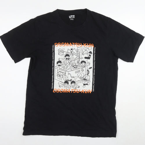 Uniqlo Mens Black Cotton T-Shirt Size M Round Neck - Osomatsu-Kun