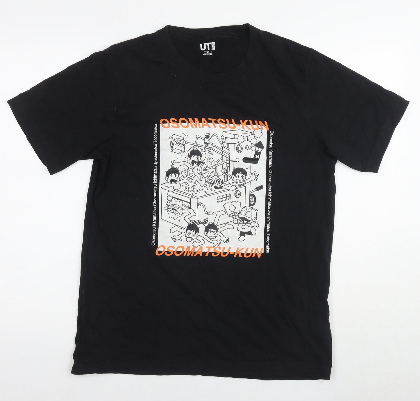 Uniqlo Mens Black Cotton T-Shirt Size M Round Neck - Osomatsu-Kun