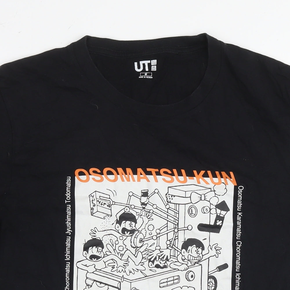 Uniqlo Mens Black Cotton T-Shirt Size M Round Neck - Osomatsu-Kun