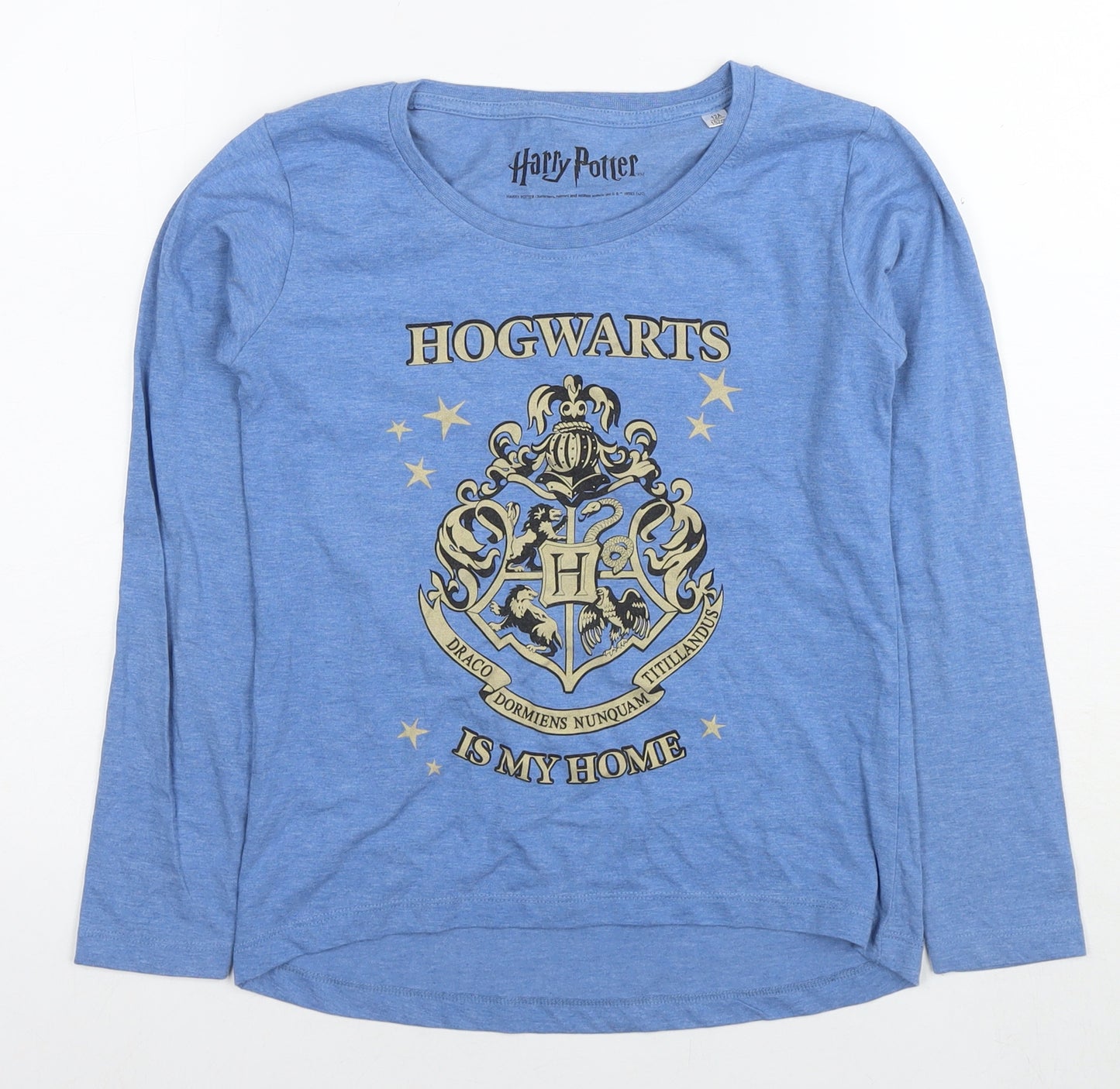 Harry Potter Boys Blue Cotton Basic T-Shirt Size 12 Years Round Neck Pullover - Hogwarts